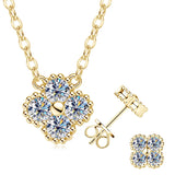 Lnngy 925 Certified Silver Chains Four Leaf Flower 3mm 0.1ct Moissanite Necklace Stud Earring Jewelry Set