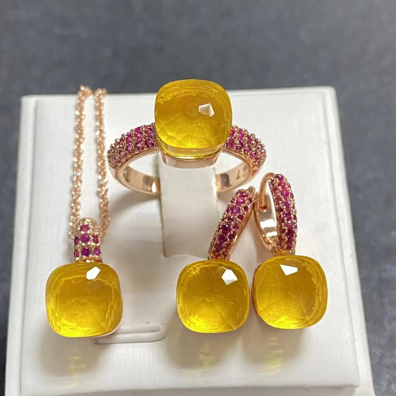 3Pcs Rose Gold Plated Jewelry set with Inlay Purple Zircon Crystal