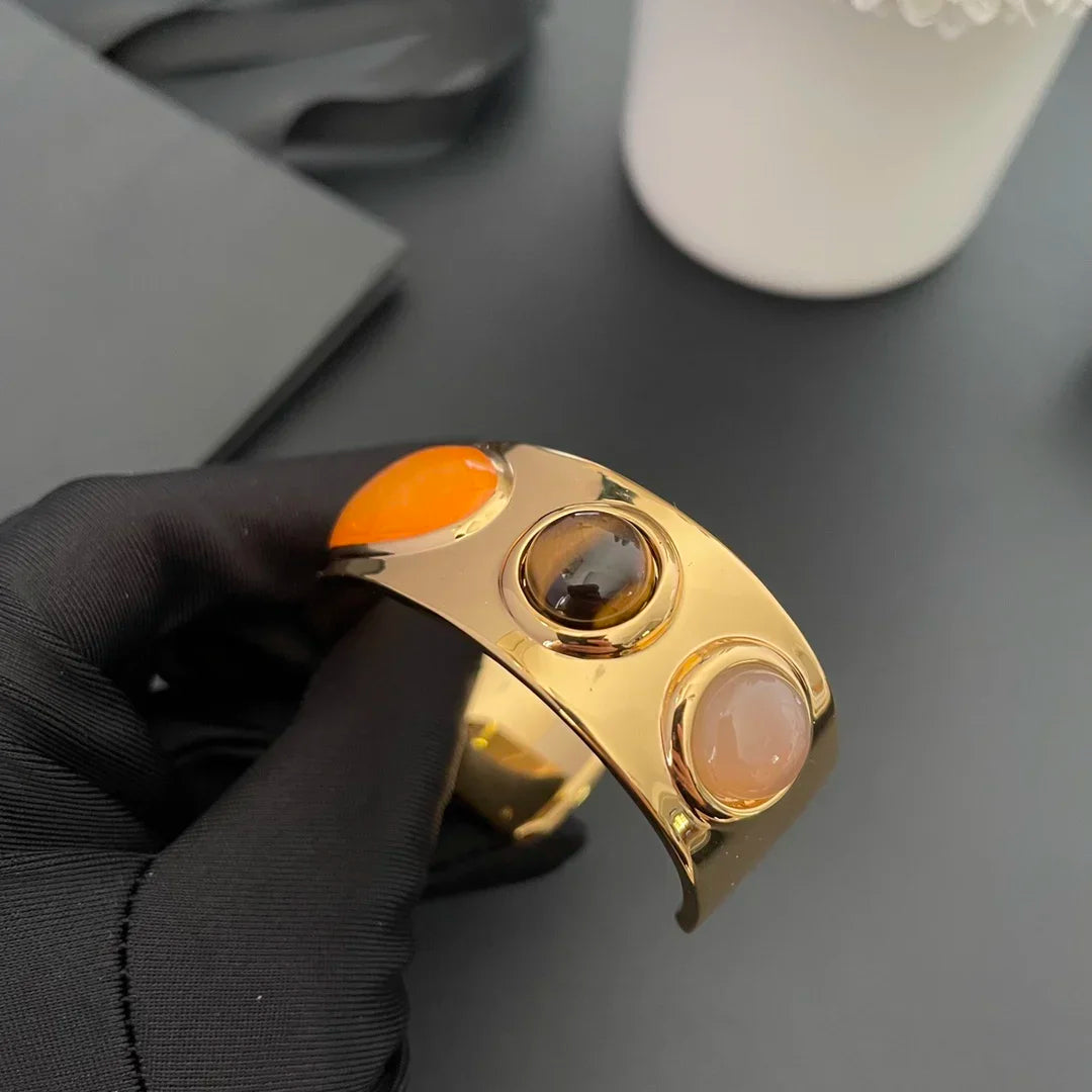 Europe Designer Brand Vintage Natural Stone Gold Bracelet Women Top Quality Luxury Jewelry Runway Trend