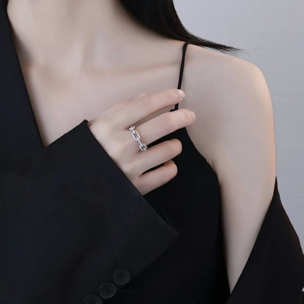 925 Sterling Silver Geometric Cubic Zirconia Stackable Ring Platinum Plated Jewelry.