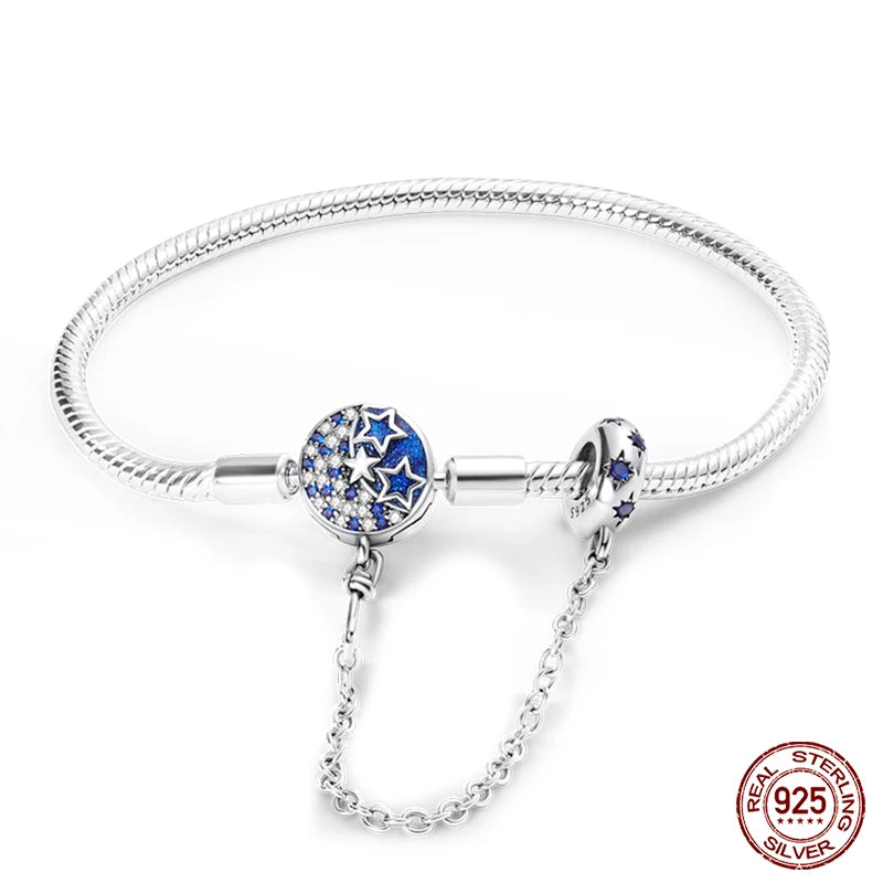 Bracelet Silver 925 Original Star Moon Sun Four Leaf Clover Green Zircon Bracelets Jewellery.