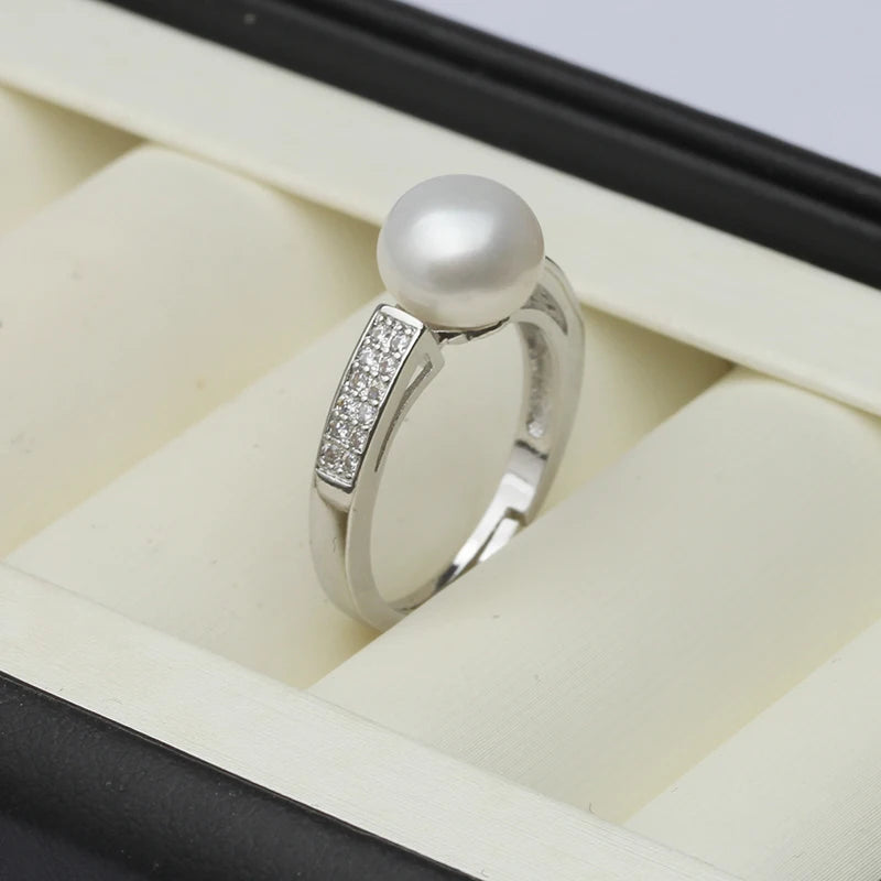 Genuine Natural Pearl Rings Women,925 Sterling Silver Ring With  Adjustable Pearl.