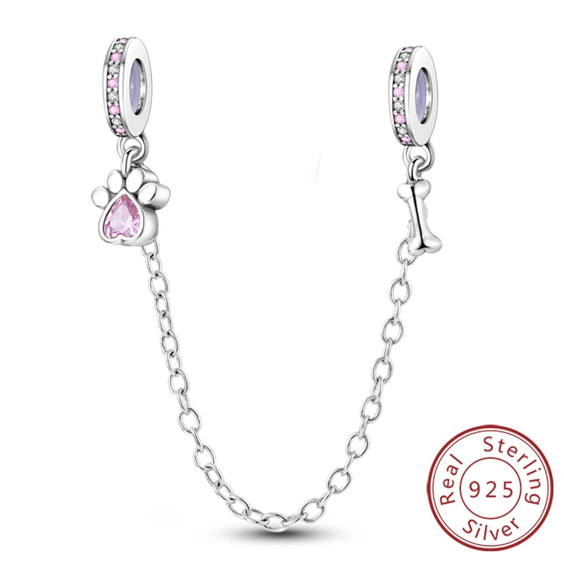 Safety Chain Fit Original 925 Sterling Silver Beads Moon Star Butterfly Heart shaped Jewellery Gift.