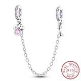 Safety Chain Fit Original 925 Sterling Silver Beads Moon Star Butterfly Heart shaped Jewellery Gift.