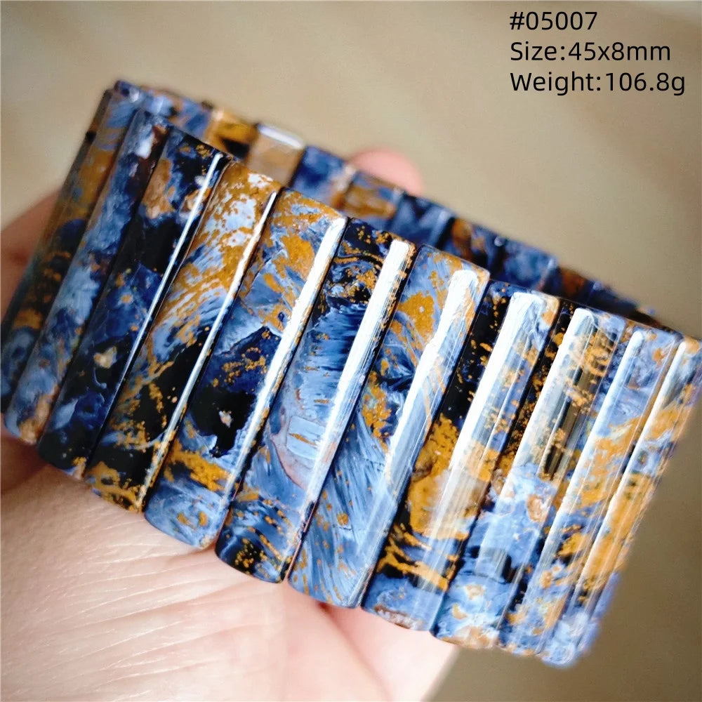 Natural Blue Pietersite Rectangle Beads Bracelet 17x10mm Stretch Gemstone Yellow Fire Pietersite From Namibia AAAAAA