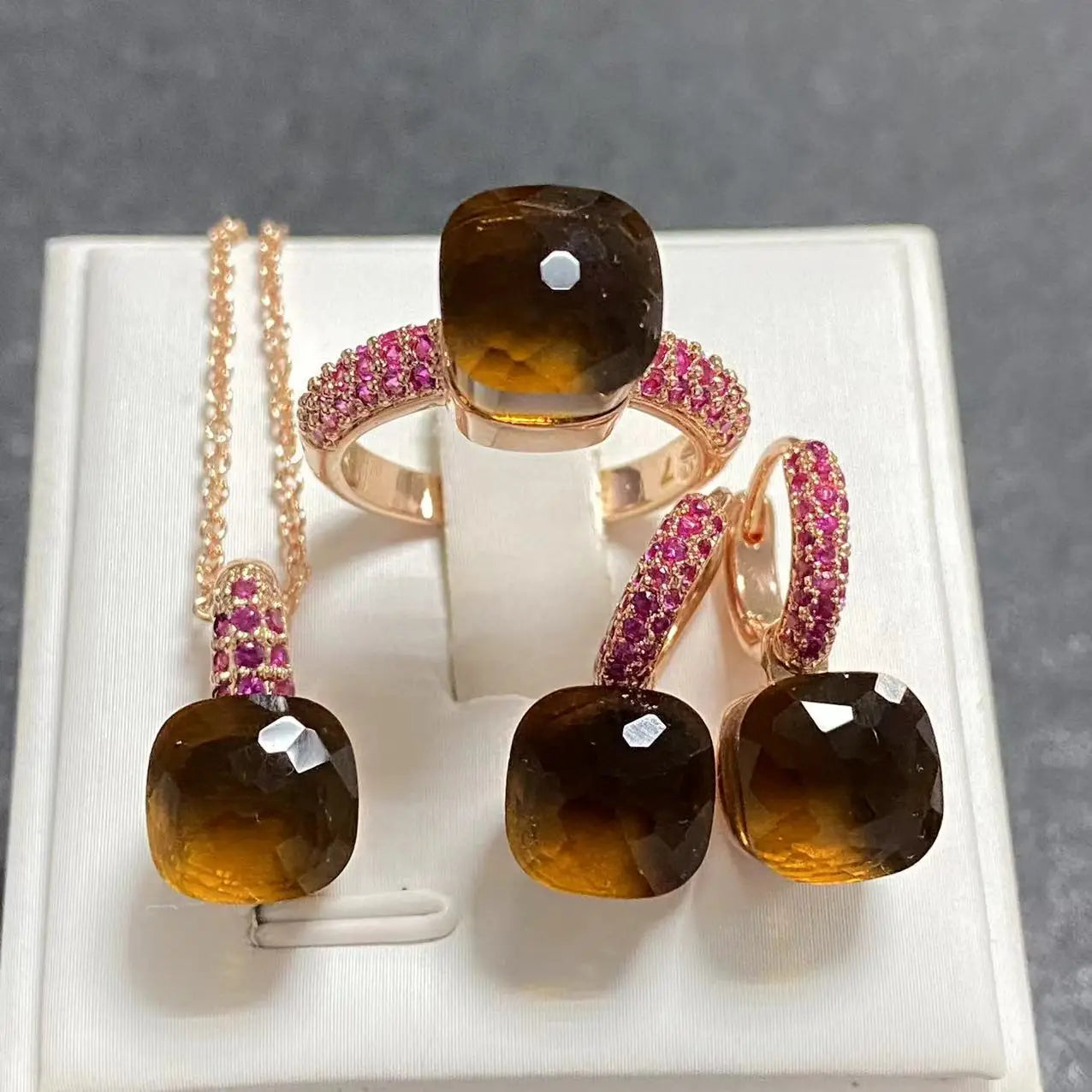 3Pcs Rose Gold Plated Jewelry set with Inlay Purple Zircon Crystal