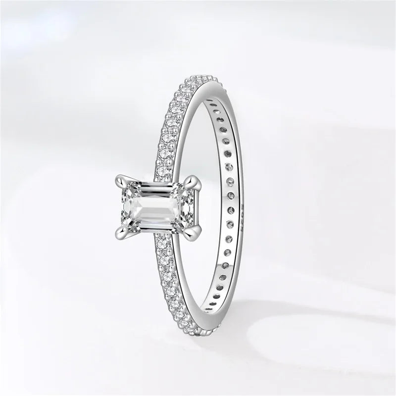 Original 925 Sterling Silver Minimalist Ring Sparkling Cubic Zirconia Ring Jewelry.