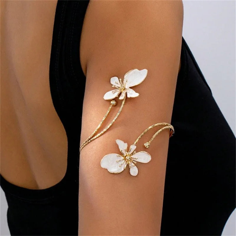 Bohemian Enamel Floral upper arm Bracelet for Women trendy Oil Drip Flower open Cuff Bangle Handmade Party Holiday Jewelry gift