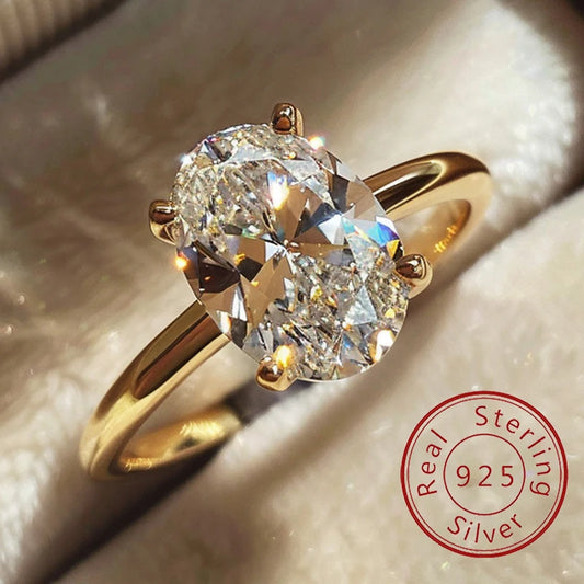 925 Sterling Silver 1-8CT Zircon Gorgeous Shiny Oval Stone Luxury High Quality Ring.