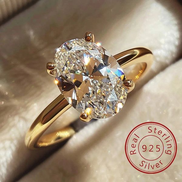 925 Sterling Silver 1-8CT Zircon Gorgeous Shiny Oval Stone Luxury High Quality Ring.