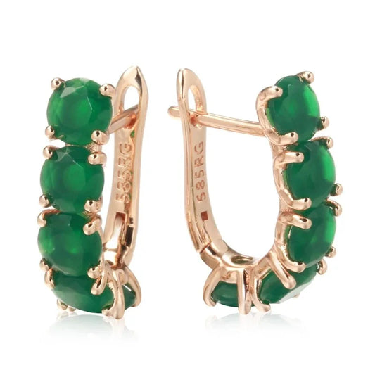 14K Ring Natural Emerald with Diamond Jewelry  Gemstone earrings.