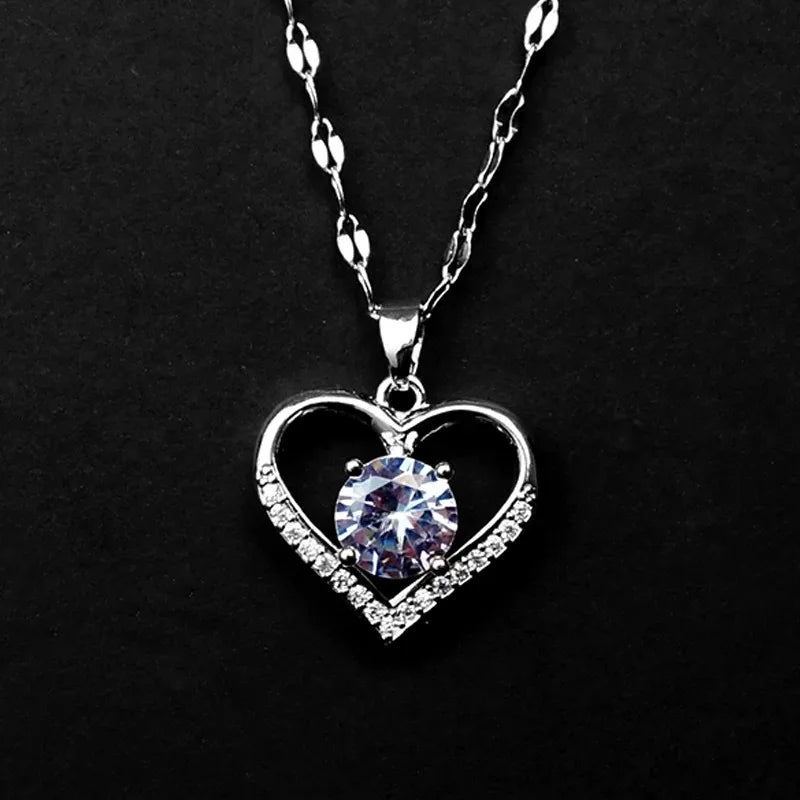 Artificial Gems Heart Pendant Necklace Golden Stainless Steel