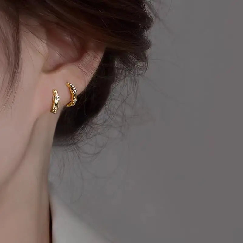Luxury 24K Pure real gold Women's Diamond Twist Earrings