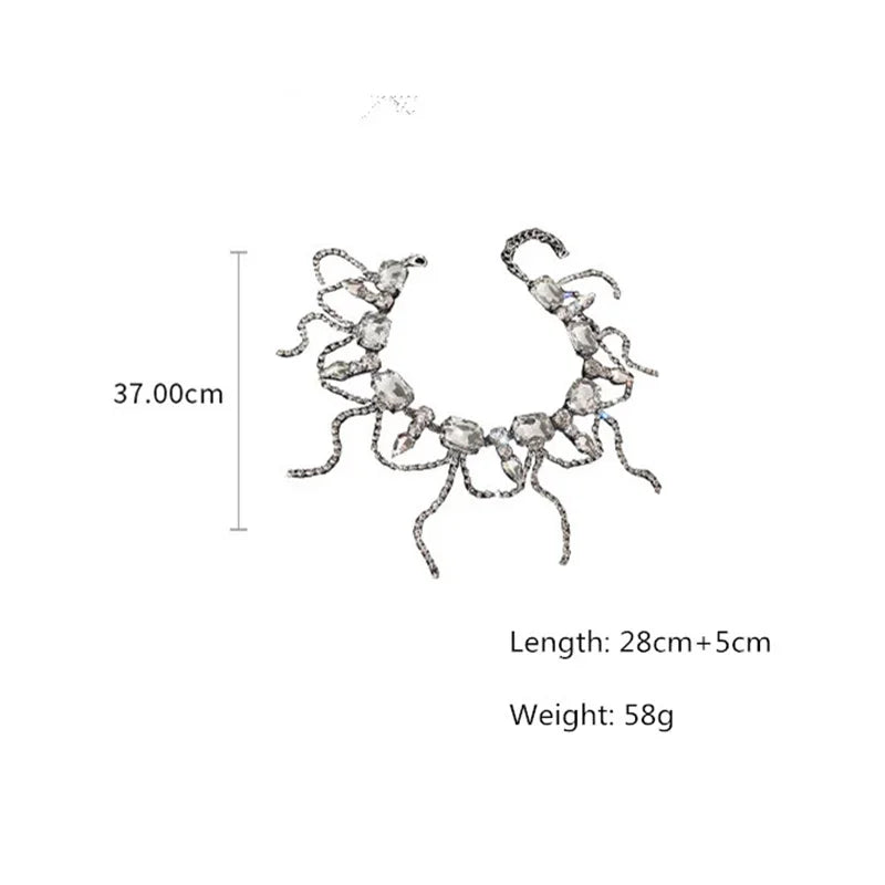 FYUAN Geometric Square Crystal Choker Necklaces for Women Long Tassel Clavicle Chain Necklaces Statements Jewelry