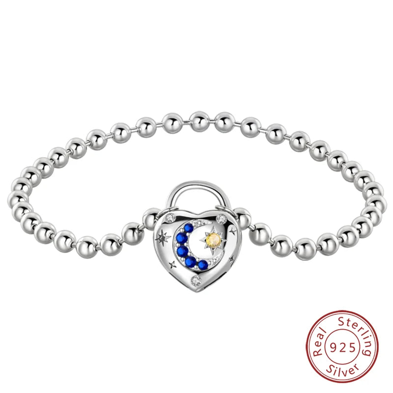 Bracelet Silver 925 Original Star Moon Sun Four Leaf Clover Green Zircon Bracelets Jewellery.