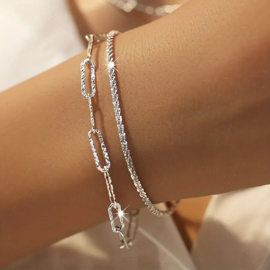 2pcs Lovely 925 Sterling Silver Necklace Bracelet Jewelry Set