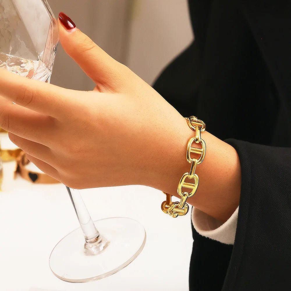 Stainless Steel Bracelet Finger Rings Unique Design Light Luxury Symbol Engraved Bracelet Ring for Women Jewelry Party Gifts