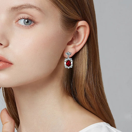 Fashion Ruby Zircon Earrings  S925 Sterling Silver Ear Studs.