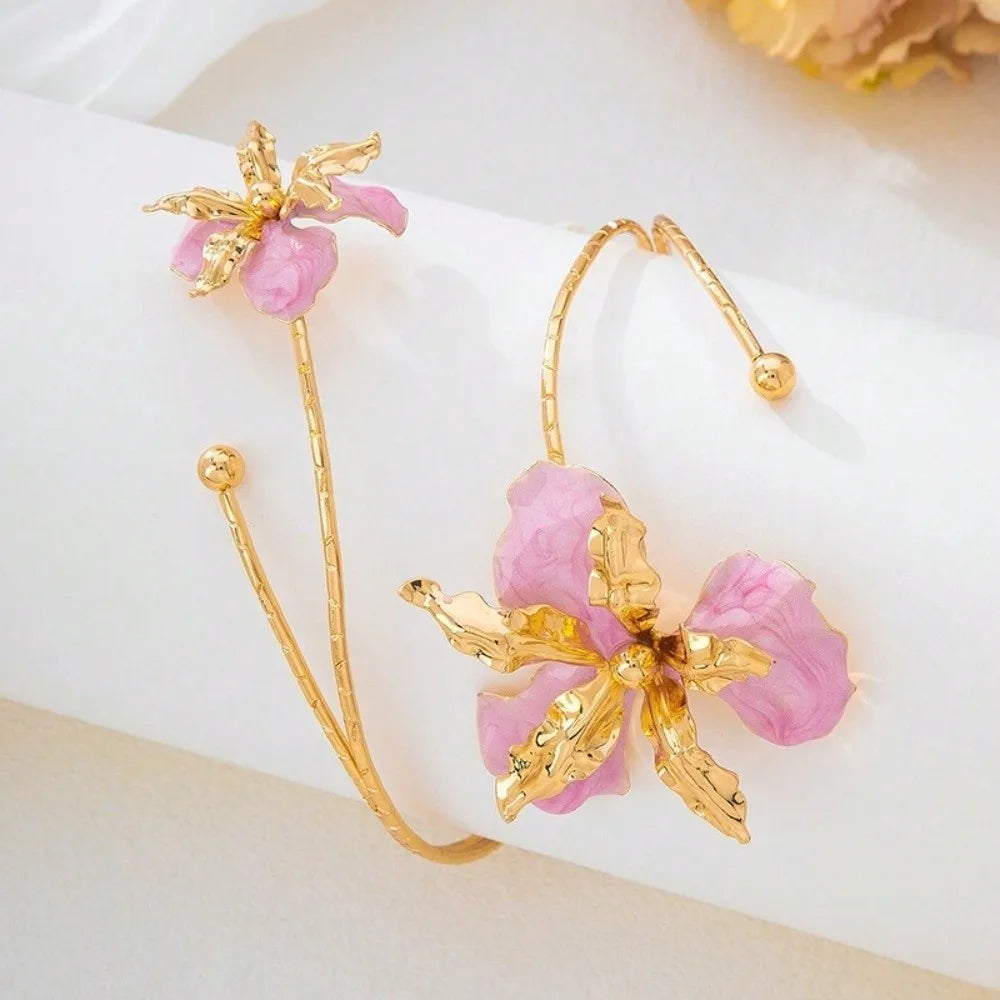 Fairy Enamel Glaze Butterfly Orchid Bracelet Adjustable Floral Open Arm Bangle Cuff Exotic Style Flower Armband Gift