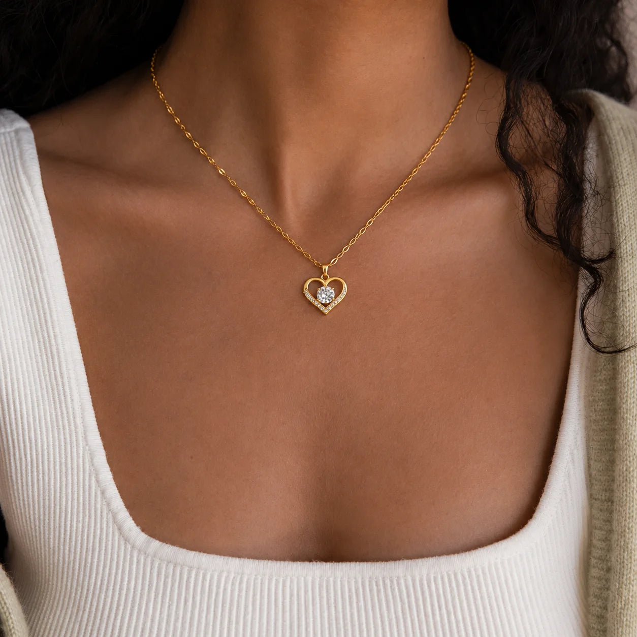 Original Gold Heart Necklace, Sparkling Zirconia Pendant Necklace.