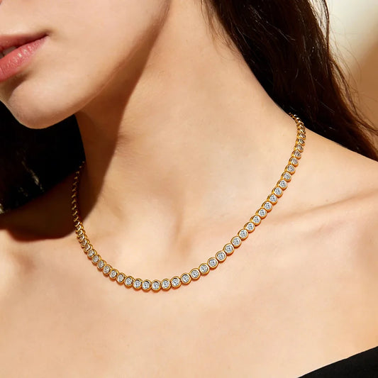 14K Gold Trendy 3mm Lab Diamond Necklace Jewellery Gift.