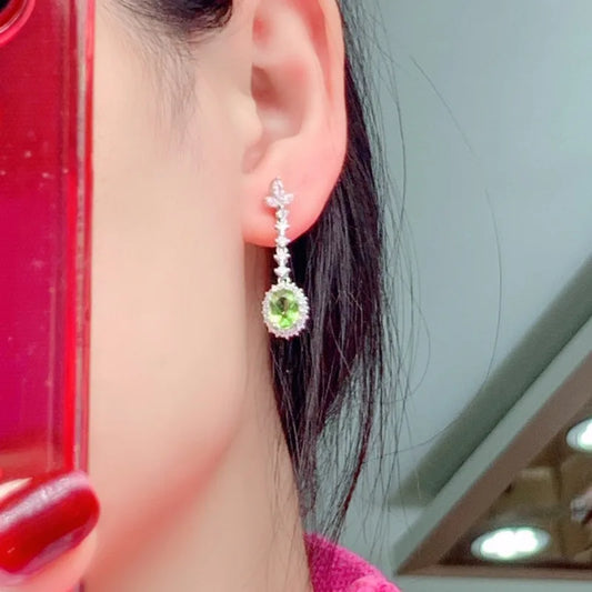 Silver 925 Diopside Earrings Luxury Jewelry Gemstone.