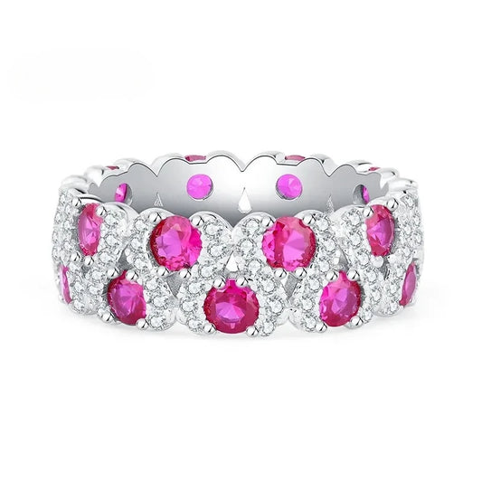 925 Sterling Silver Ruby Emerald High Carbon Diamond Gems Ring Fashion Fine Jewellery.