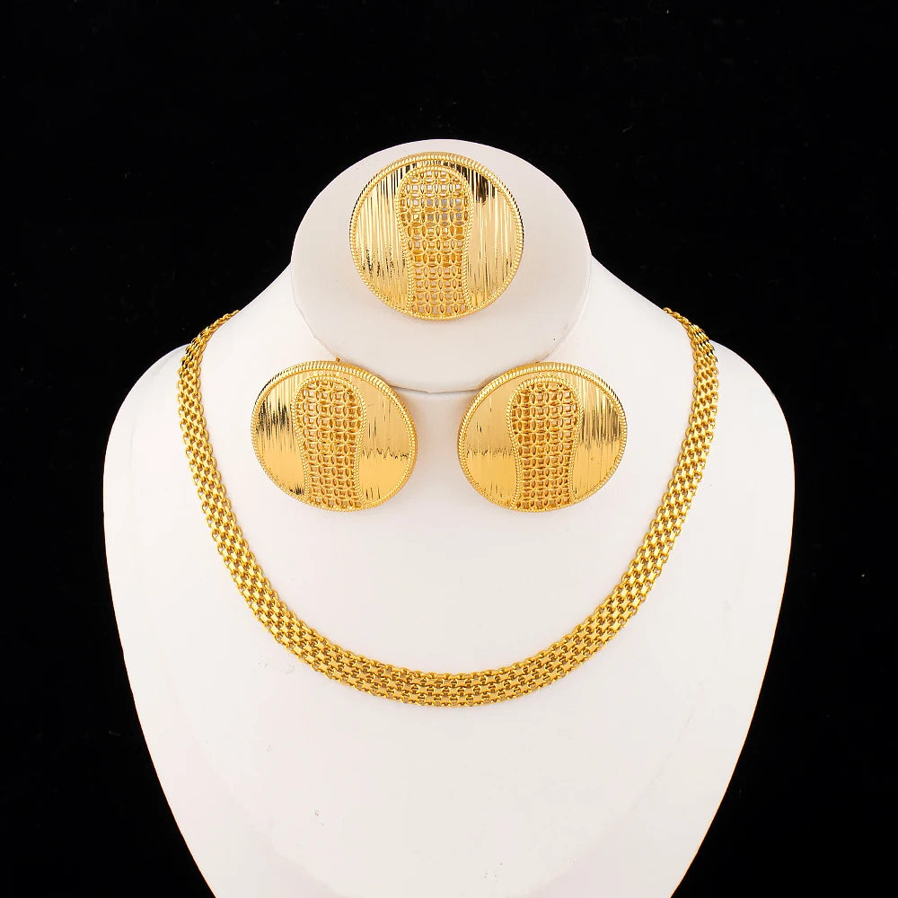 18k Gold Plated Necklace Earrings Ring Jewelry Set Earrings and Finger Ring 2Pcs Set.