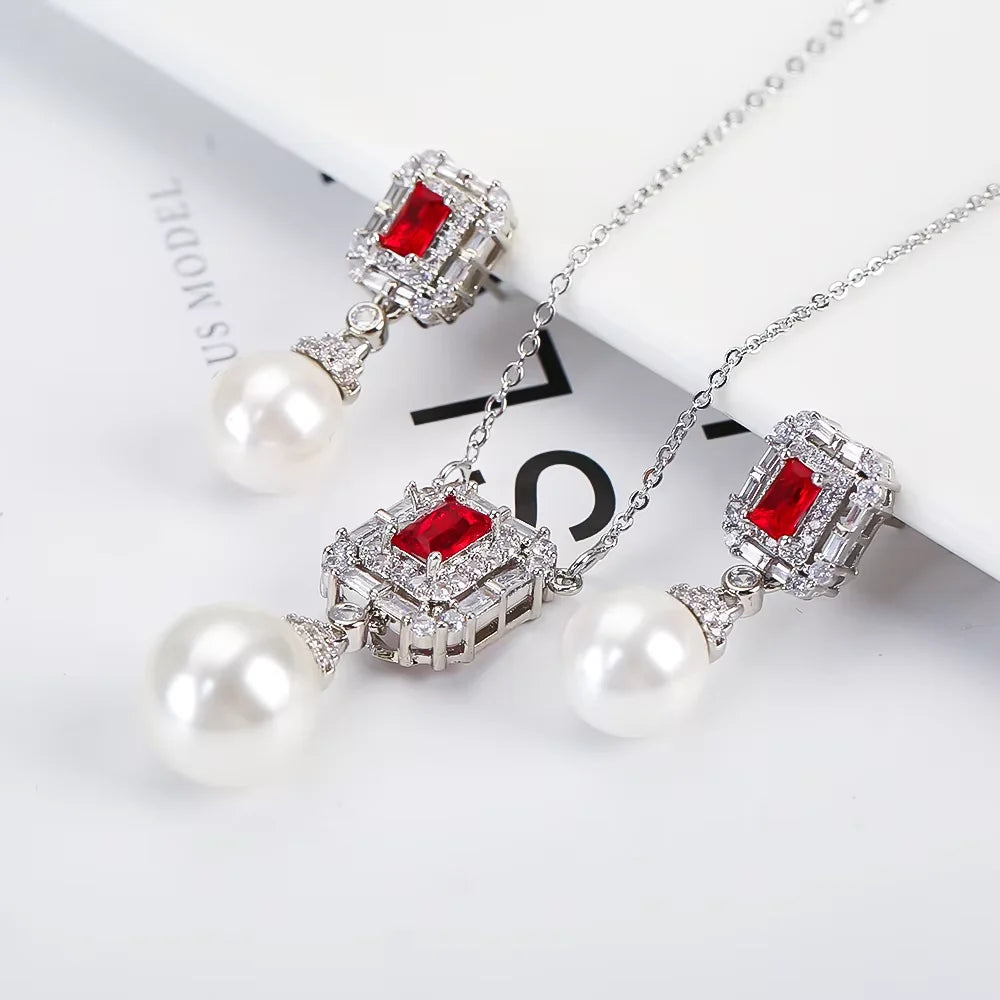 Luxury Irregular Pearl Classic Retro Pendant Jewelry Set 18K Gold Plated Crystal.