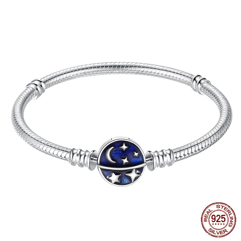 Bracelet Silver 925 Original Star Moon Sun Four Leaf Clover Green Zircon Bracelets Jewellery.