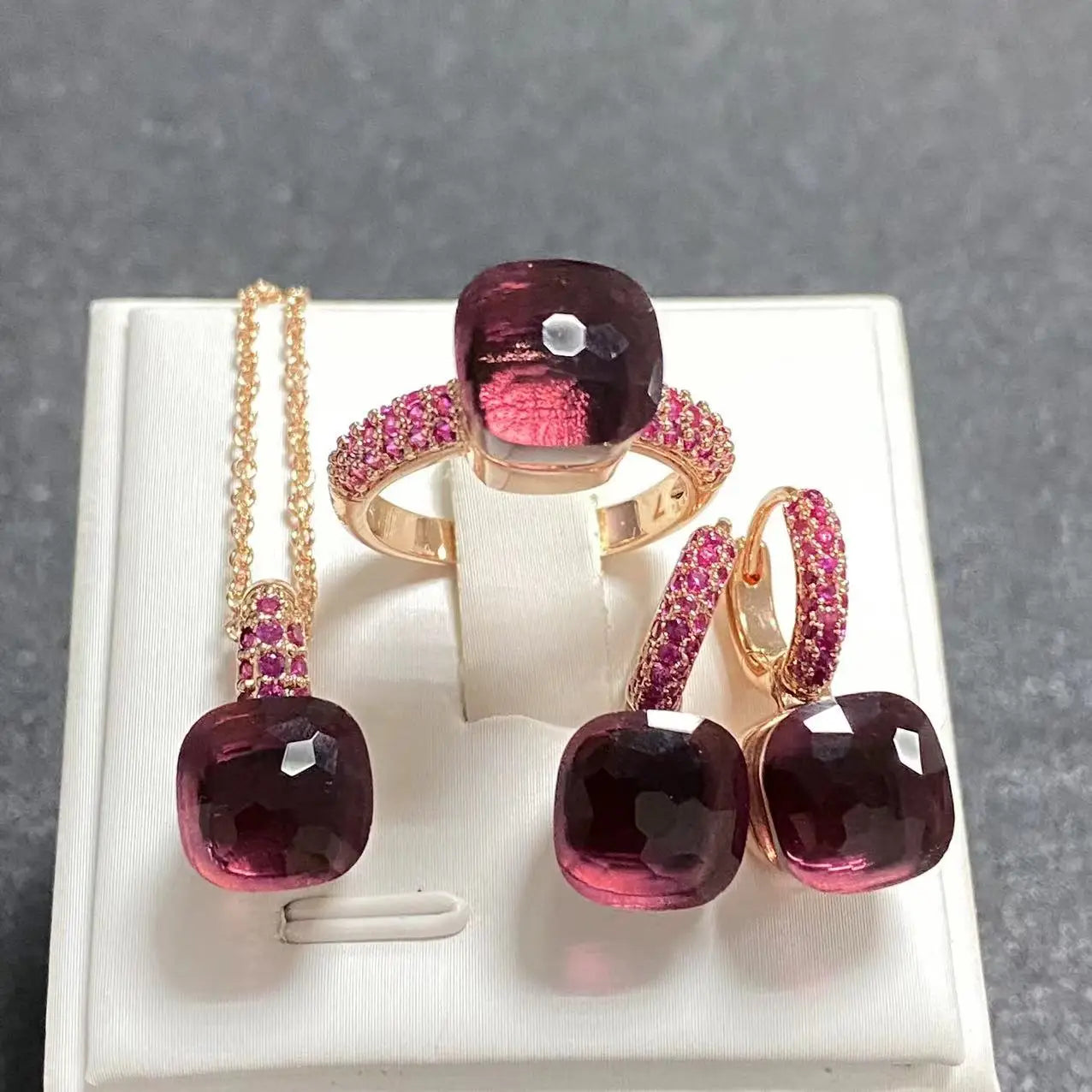 3Pcs Rose Gold Plated Jewelry set with Inlay Purple Zircon Crystal