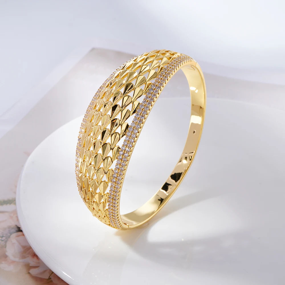 Bangle Set For Women Cubic Zircon Bangle Ring Wide Bracelet Jewellery.