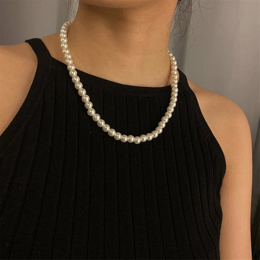 Classic Elegant White Pearl Chokers Necklace Vintage Beads Handmade