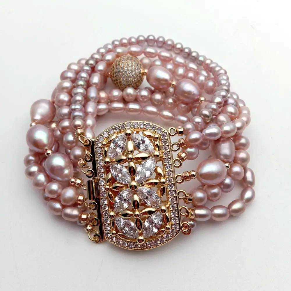 KKGEM  7 strands Potato rice shape Natural FreshWater Pearl Multilayer Charm Bracelet Original Design Jewelry