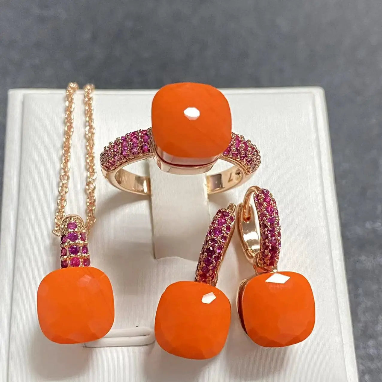 3Pcs Rose Gold Plated Jewelry set with Inlay Purple Zircon Crystal