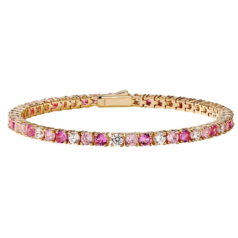 Gradient Pink Diamond Bracelet Luxury Exquisite Temperament Sterling Silver Tennis.