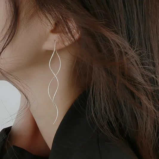Long Wavy Fringe Hanging Earrings High-End Jewelry.
