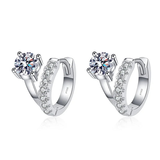 Luxury Platinum Earrings PT950 Asymmetric Design Women's Buckle D Color Moissanite Diamond White Gold Jewellery.