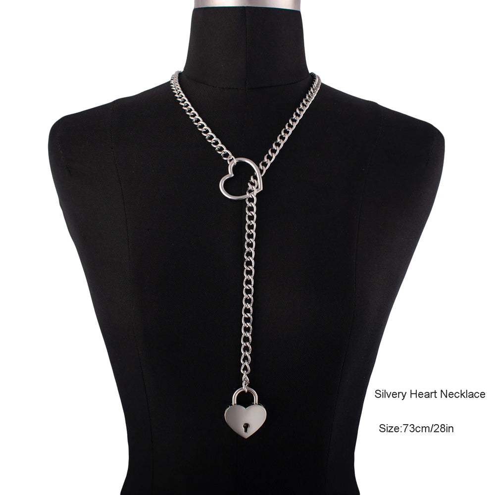 Heart Lock Slip Chain Necklace Love Chains Padlock Necklace.