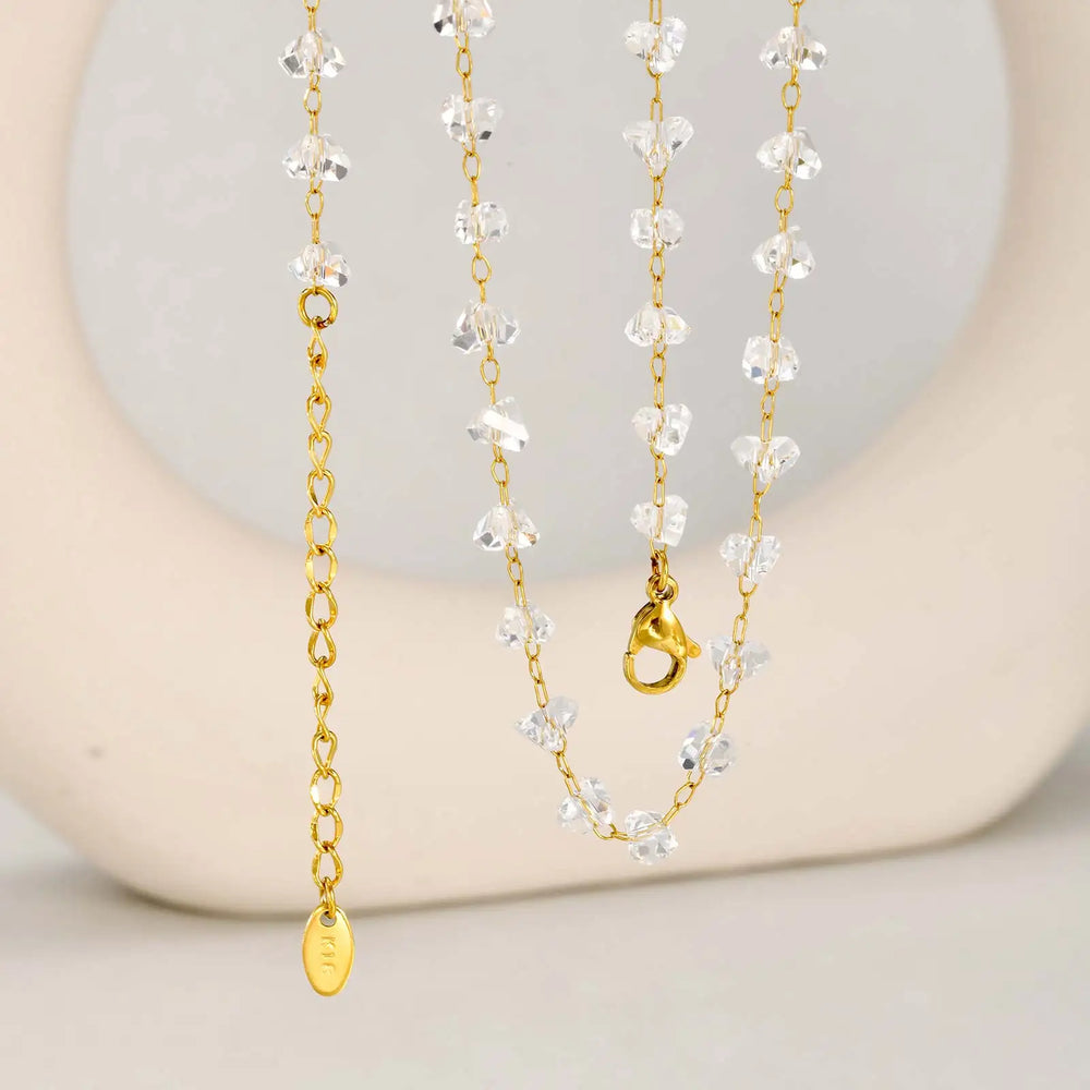 Irregular Transparent Crystal Bead Necklace for Women,Stainless Steel Bead Chain Necklaces,Exquisite Hand Jewelry Gift