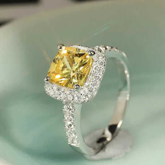 Elegant Yellow Cubic Zirconia Women Rings Luxury Lady's New Accessories Bright Jewellery.