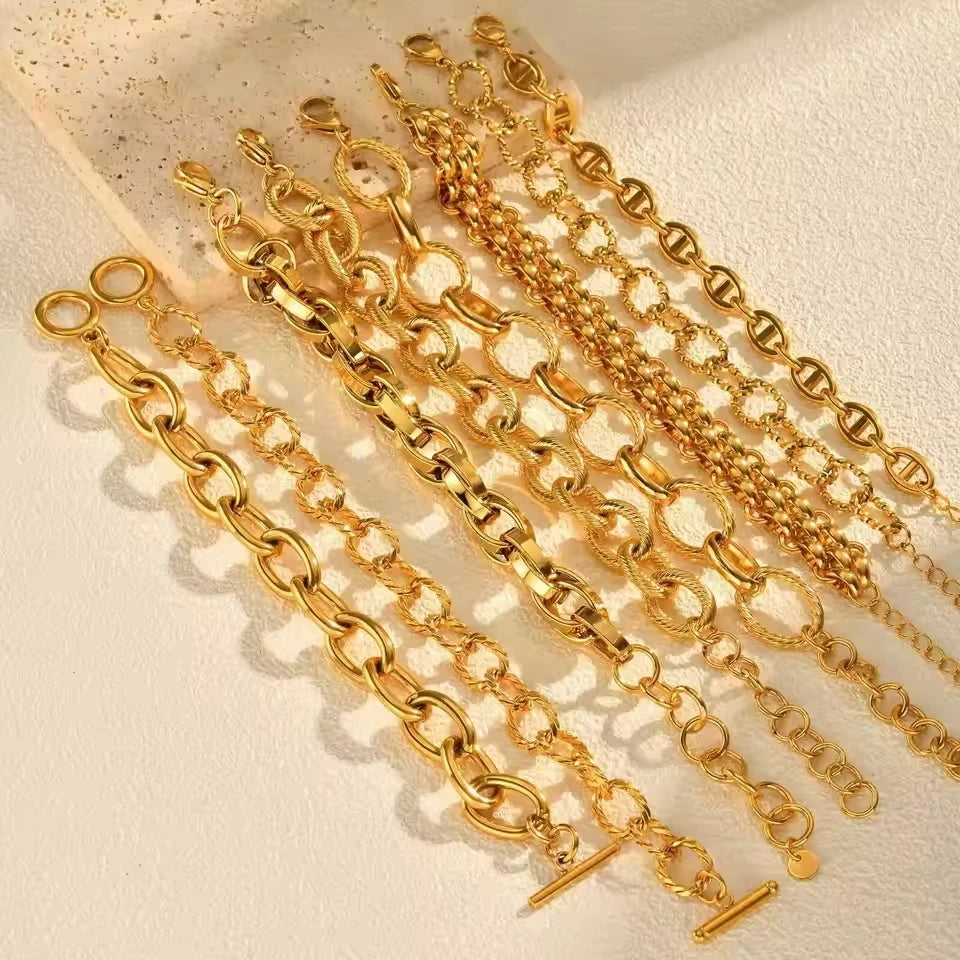 Chunky Bold Bracelets, Stainless Steel, Bracelet Gold Plated Tarnish Free.
