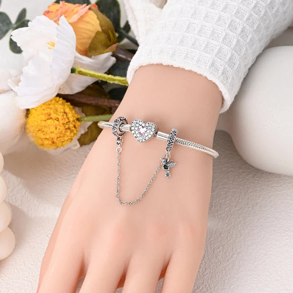Safety Chain Fit Original 925 Sterling Silver Beads Moon Star Butterfly Heart shaped Jewellery Gift.