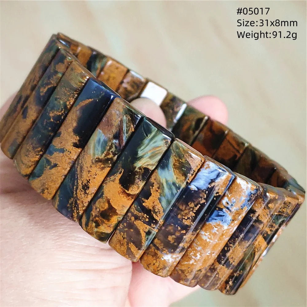 Natural Blue Pietersite Rectangle Beads Bracelet 17x10mm Stretch Gemstone Yellow Fire Pietersite From Namibia AAAAAA