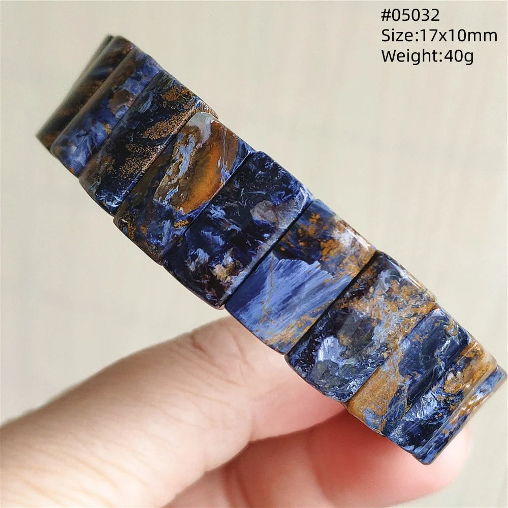 Natural Blue Pietersite Rectangle Beads Bracelet 17x10mm Stretch Gemstone Yellow Fire Pietersite From Namibia AAAAAA