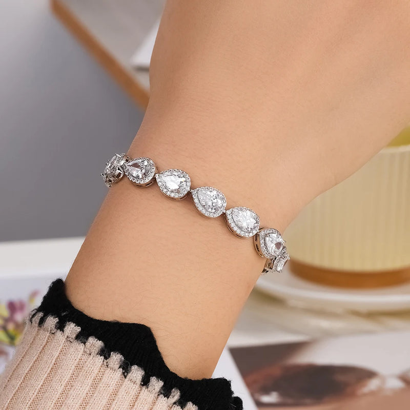Luxury Geometric Water Drop Zirconia Bracelets for Elegant Women Full Crystal Charm Bracelet Jewellery.