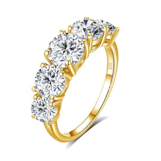 18k Plated 3.8CTW Genuine Moissanite Rings 5 Stones Sparkling 925 Sterling Silver.