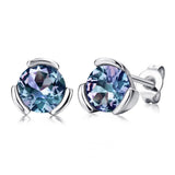 Round Cut Alexandrite Solitaire Stud Earrings 925 Sterling Silver Women Jewellery.