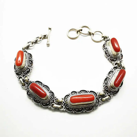 Nepal Vintage Jewelry Inlay Bamboo Coral Chain Bracelets