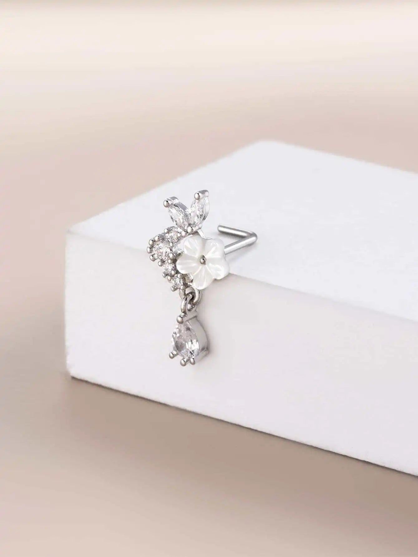 Dangle Nose Ring Piercing Stainless Steel Nose Bend Ring Butterfly Pendents Dangling Nose Piercing Jewelry